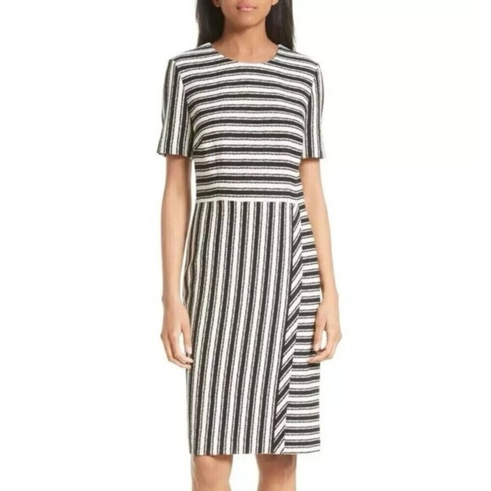 Hugo Boss Dress Size 0 0P Petite Haripela Stripe Knit Sheath Black Work Party